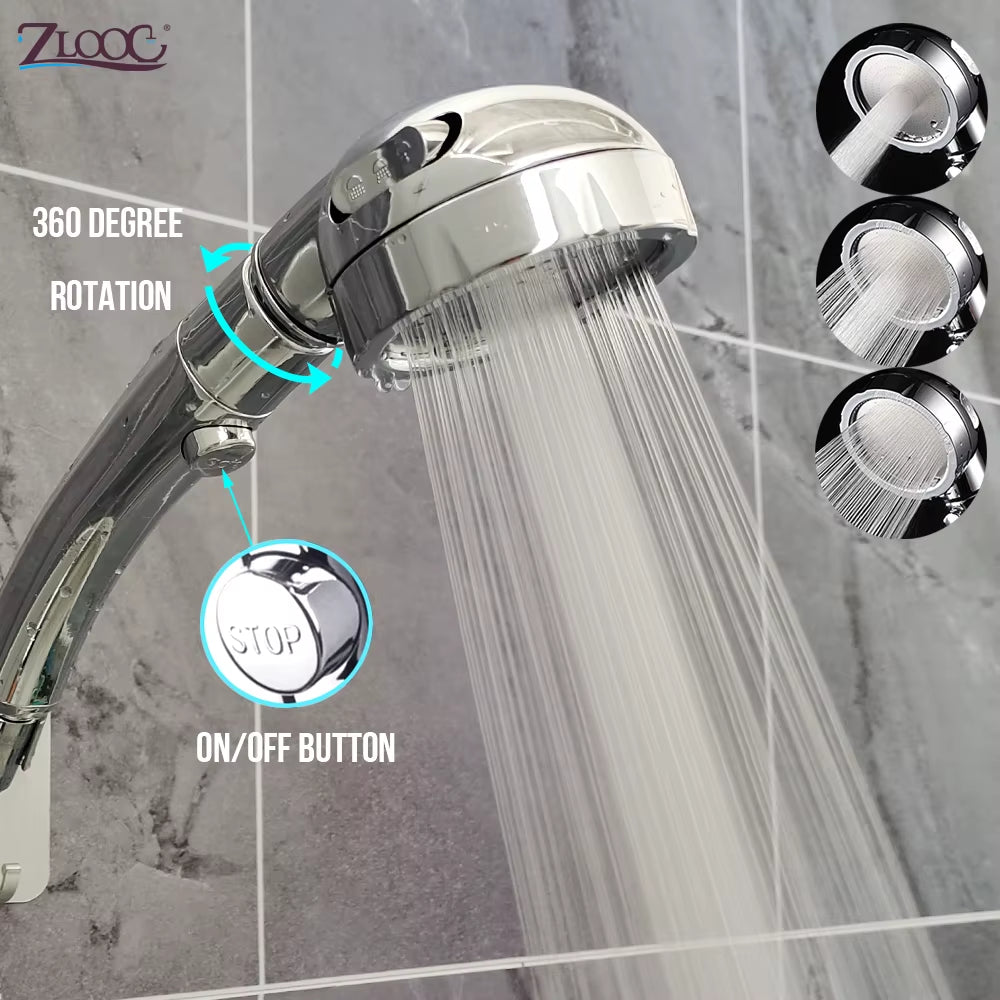 3 Modes Adjustable Bathroom Shower Head High Pressure Water Saving Shower with Button Rainfall Massage SPA Handheld Shower Heads