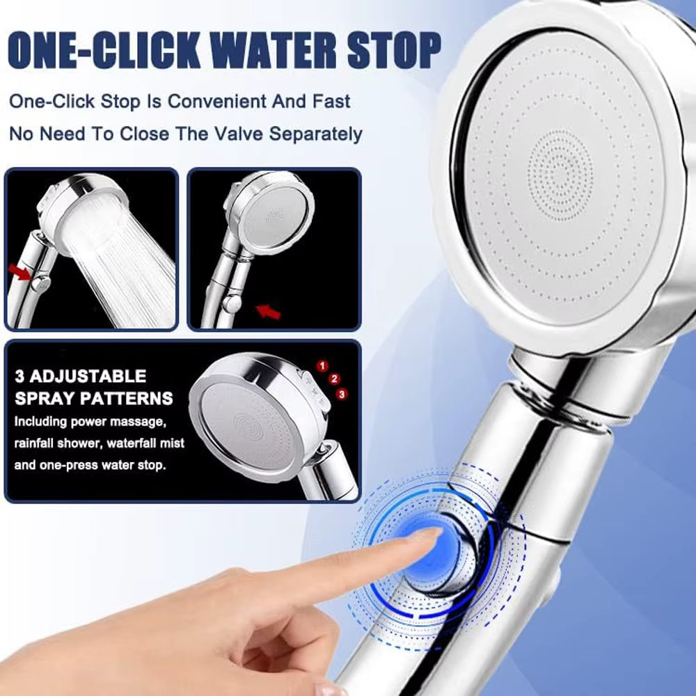 3 Modes Adjustable Bathroom Shower Head High Pressure Water Saving Shower with Button Rainfall Massage SPA Handheld Shower Heads